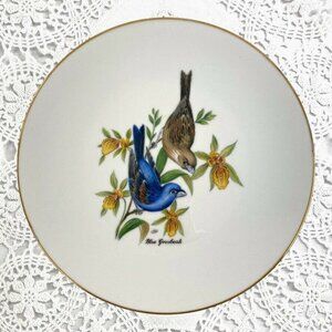 Bareuther Waldsassen Decorative Cabinet Plate Blue Grosbeak Bird Gold Trim 7 3/4